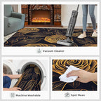 Rose Rugs for Bedroom - 5x8 Area Rug - Black Gold Flowers Rugs for Living Room, European Light Luxury Flowers Rug, Washable Home Decor Carpet