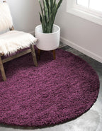 Unique Loom Solid Shag Collection Area Rug (5' 3" Round, Eggplant Purple)