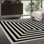 Abani Contemporary Black & Ivory 3' x 5' Area Rug, Contrasting Geometric Modern Stripe Symmetrical Living Room Carpet Rugs