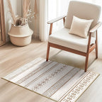 BESTSWEETIE 2x3 Area Rugs for Living Room Washable Moroccan Farmhouse Neutral Geometric Low Pile Non-Slip Soft Print Pattern Rug for Bedroom Kitchen Dining Room Entryway Cream/Brown/Pink