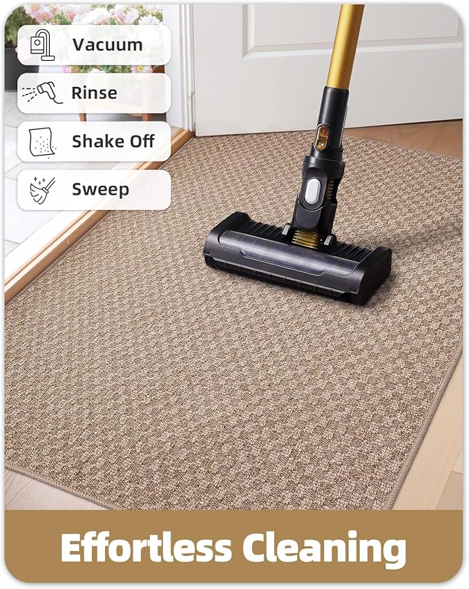 Color&Geometry Thin Front Door Mat Indoor Entrance Non Slip Rubber Backed, 24"x36" Indoor Door Mats for Entryway, Dirt Trapper Doormat, Washable Front Door Rugs, Khaki (Rolled-up NO Creases)
