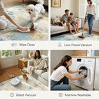 5x7 Area Rugs Washable Blue Rug for Living Room Bedroom, Abstract Modern Large Rug Non Slip, Water Repellent Low Pile Soft Carpet for Dining Room, Blue Ivory