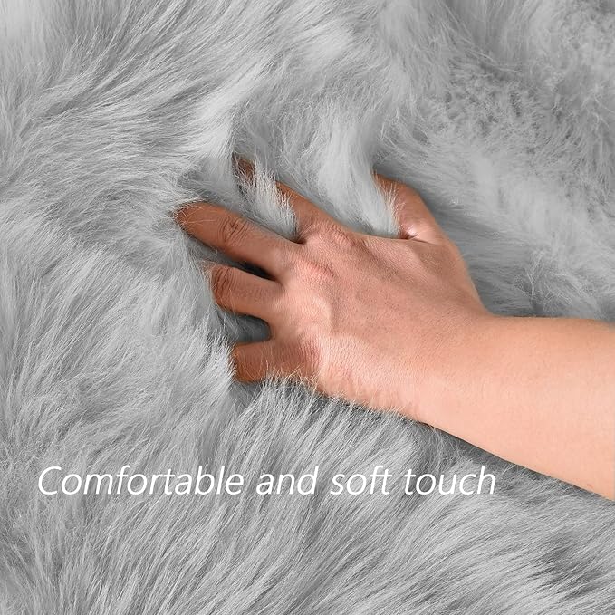 Latepis Round Area Rugs 8 Feet Grey Fuzzy Rug Fluffy Shag Throw Rugs Washable Faux Sheepskin Fur Plush Rug for Living Room Bedroom Floor Home Decor