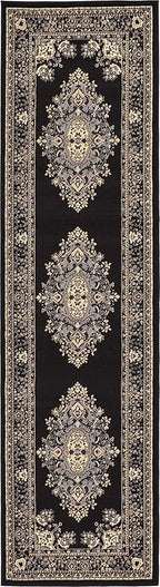 Unique Loom Reza Collection Traditional Persian Style Area Rug, 2 ft 7 in x 10 ft, Black/Beige