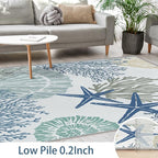 Tritard Coastal Area Rugs Nautical Beach Themed Non-Slip Machine Washable Rugs Modern Floor Carpet for Living Room Bedroom, 6x9, Blue