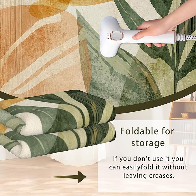 Boho Tropical Leaves Washable Living Room Area Rug, Low Profile Abstract Pattern, Non-Slip Backing Carpet for Kitchen, Bedroom, Dining Room