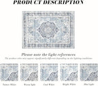 Runner Rug 2×6, Vintage Boho Rug,Ultra-Soft Low Pile, Washable, Non Slip,Stain Resistant Printed Carpet for Hallway Kitchen Living Room Bedrooms Playroom Office, Light Blue