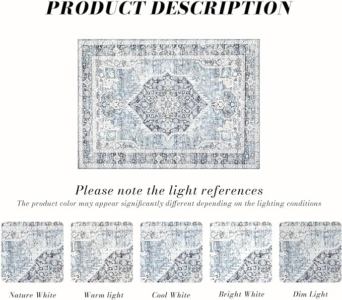Runner Rug 2×6, Vintage Boho Rug,Ultra-Soft Low Pile, Washable, Non Slip,Stain Resistant Printed Carpet for Hallway Kitchen Living Room Bedrooms Playroom Office, Light Blue