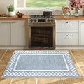 Small Area Rug 2x3 Modern Checkered Entry Rug Solid Color Scalloped Kitchen Rugs Washable Bedroom Doormat Non Slip Stain Resistant Bordered Throw Carpet for Living Room Nursery Laundry, Blue