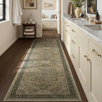 Retro 3x8 Rug Runners for Entryway Non Slip, Distressed Medallion Carpet Runners for Hallway 8ft, Low Pile Thin Runner Rug Non Slip Washable for Kitchen/Foyer/Mudroom/Bedroom, Multi Brown/Olive