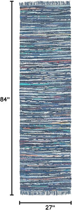 SAFAVIEH Rag Rug Collection Runner Rug - 2'3" x 7', Ink & Multi, Handmade Boho Stripe Cotton, Ideal for High Traffic Areas in Living Room, Bedroom (RAR121C)