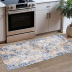 Modern Abstract Runner Rug 2x5, Grey Blue Orange Multi Washable Kitchen Runner Entryway Rug Mat Non-Slip Soft Hallway Rug Runner Thin Print Faux Wool Carpet for Bedroom Laundry Room Indoor
