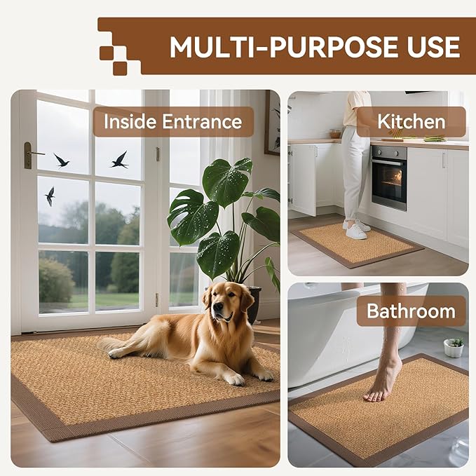Front Door Mat 2'x3', Jute Like Non-Slip Indoor Mat Entrance, Woven Washable Doormat for Front Indoor Entryway, Brown
