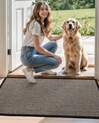DEXI Ultra Thin Entryway Indoor Door Mat 36x56, Non Slip Rubber Backing Inside Entry Mat, Low Profile Easy Clean Dirt Trapper Doormat for Inside Entrance Patio, Black