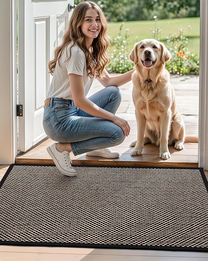 DEXI Ultra Thin Entryway Indoor Door Mat 36x56, Non Slip Rubber Backing Inside Entry Mat, Low Profile Easy Clean Dirt Trapper Doormat for Inside Entrance Patio, Black