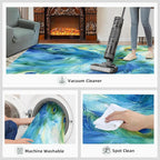 Peacock Feather Rug 5x8-5x8 Rug, Teal Turquoise Area Rugs for Bedroom, Malachite Green Feather Rugs for Living Room, Peafowl Washable Mat, Peacock Feather Carpet - Peafowl Home Decor & Gifts