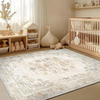 jinchan Vintage Floral 6x9 Area Rug for Living Room - Machine Washable Distressed Design Soft Throw Rug Ultra-Thin Non-Slip Large Carpet for Bedroom Nursery Dining Room Home Office (6x9ft, Light Grey)