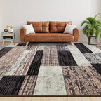 Large Area Rugs,Modern Geometric Patchwork Floor Decor for Bedroom Aesthetic Carpet, Rockwood Collection, Indoor Rugs for Living Room Dining Room Nursery Office Machine Washable Rug, 9x12 Ft Chocolate