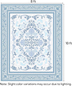 SOULFUL Medium Pile 8x10 Rugs for Living Room - Soft Foot Feel Large Area Rug - Mist Blue Boho Floral - Washable Non-Slip - Perfect for Bedroom Kids Room Under Dining Table Office