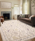 YIHOUSE Beige Floral Print Rugs, Moroccan Trellis 9x12 Washable Large Rug, Modern Pastel Non Slip Ultra-Thin Area Rug for Classroom, Nursery Playroom,Dorm,Bedroom,Living Room, Beige Multi