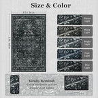 Black Distressed 3x5 Area Rugs for Entryway Foyer, Washable Non Slip Low Pile Throw Rugs for Kitchen, Dark Vintage Medallion Pinted Carpet for Bedroom/Bathroom/Closet/Dorm/Home Office