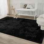 Andency Black Area Rugs 9x12 for Living Room Home Decor, Large Shaggy Bedroom Carpet, Non-Slip Big Shag Indoor Thick Soft Fluffy Furry Fur Area Rugs for Kids Dorm Nursery Aesthetic