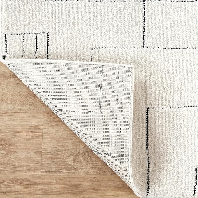 Abani Cream Area Rug – 5' x 8' – Oliver Collection – Geometric Linework Pattern – Non-Shedding, Easy to Clean – Durable for Living Room, Bedroom, or Office, Pet & Child Friendly