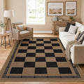 Vasofe 3x5 Plaid Rug, Jute Rugs, Washable Outdoor Indoor Checkered Carpets, Entryway Bedroom Potio Porch Kitchen Carpet, Non Slip Farmhouse Neutral Office Laundry Floor Mat, Black and Brown