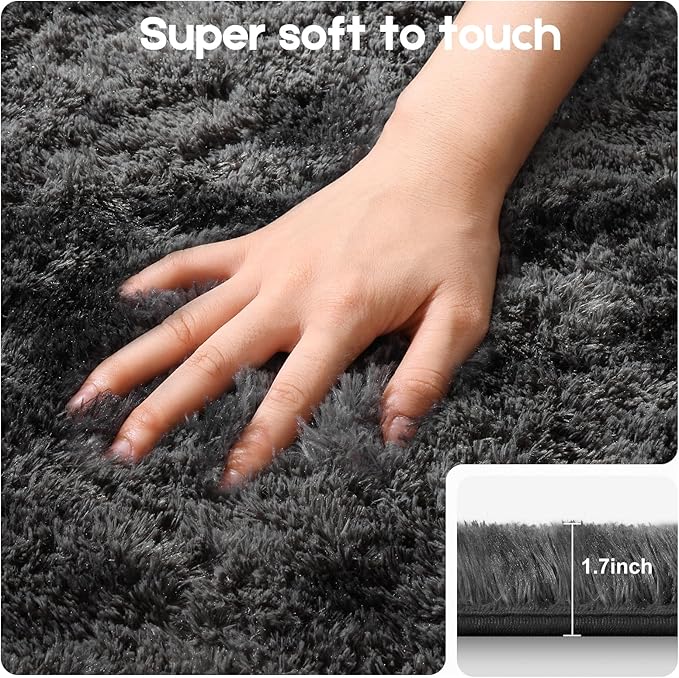 3x5 Rugs for Bedroom, Fluffy Small Area Rugs for Living Room, Soft Shag Fuzzy Carpet with 4 Non-Slip Stickers for Kids Boys and Girls Nursery Dorm Home Decor (Tie-Dyed Black Grey, 3ft x 5ft)
