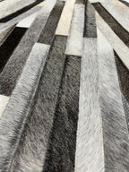 Grey Faux Cowhide Patchwork Area Rug 7×7 ft – Luxurious Leather-Look Carpet for Living Room, Bedroom, Kids Playroom & Lounge | Modern Western Home Decor