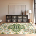 Phantoscope Washable Area Rug 6'x9' Non-Slip, Vintage Boho Rugs for Living Room, Bedroom, Dining Room, Neutral Green Floral Medallion Pattern, Low-Pile Foldable Floor Carpet, Forest Green/Cream