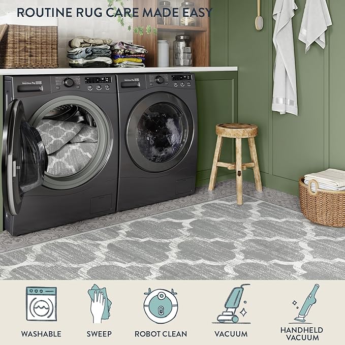 Lahome Moroccan Washable Area Rug - 4x6 Non-Slip Rugs Soft Throw Bedroom Rugs Accent Distressed Faux Wool Floor Carpet for Living Room Entry Office Kitchen Dining Room Decor (4’ X 6’, Gray)