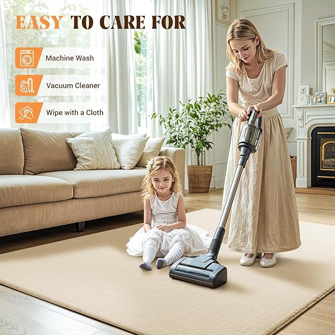 Shilucheng Wool Rug 4.7x7 Non-Slip, Blend 80% Wool and 20% Cotton Rugs for Living Room, Bedroom, Dinning Room, Soft Durable Cotton Backing Modern Area Rug (Beige/White)