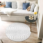 Lahome Moroccan Round Area Rug - 3Ft Round Rug Non-Slip Washable Soft Round Bathroom White Throw Small Circle Rug for Bedroom, Modern Geometric Print Low-Pile Round Rugs for Entryway Kitchen Sofa