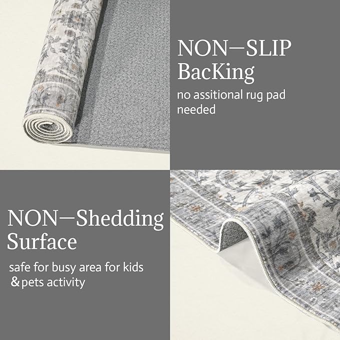 Washable 2'x3' Non Slip Rug Vintage Soft Low Pile Lightweight Boho Area Rugs for High-Traffic Areas (Entryway, Kitchen, Hallway), Farmhouse Decor