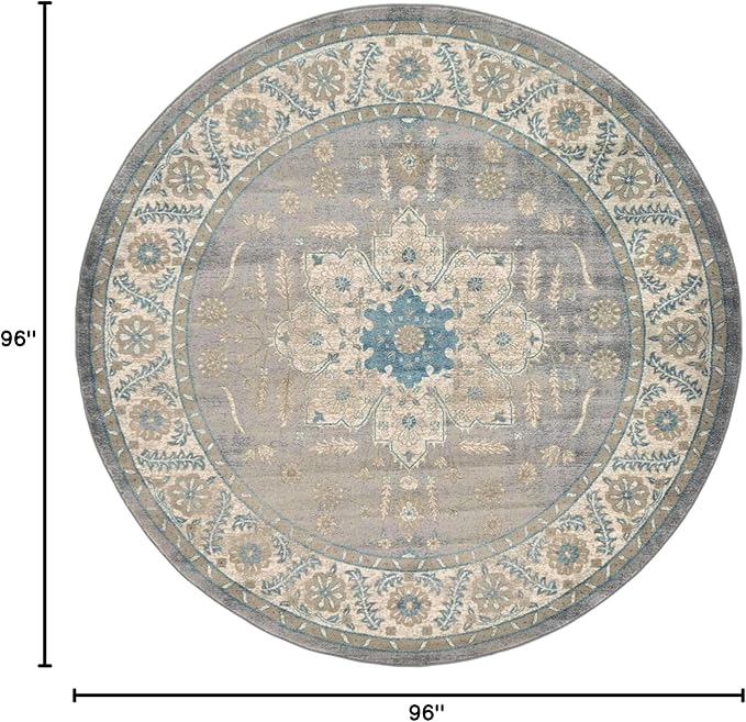 Unique Loom Salzburg Collection Classic Traditional Design Oriental Inspired Border Area Rug (8' 0 x 8' 0 Round, Gray/Beige)