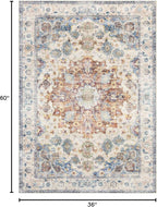 Area Rug 3×5, Vintage Boho Rug,Ultra-Soft Low Pile, Washable, Non Slip,Stain Resistant Printed Carpet for Living Room Bedrooms Playroom Office Kitchen, Blue/Red