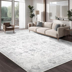 Washable 10×14 Area Rug for Living Room, Vintage Floral Rug Soft Non Slip Stain Resistant Boho Carpet for Bedroom Dinning Room Kitchen Home Office Grey