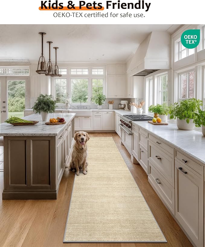 Art&Tuft Non-Slip Runner Rug - 2x6 Runner Rug Washable Low-Pile Rugs Runners, Soft Distressed Carpet Runner for Bedroom Bathroom Kitchen Laundry Living Room, Brown