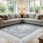 SOULFUL Medium Pile 4x6 Rugs for Living Room - Cozy Soft Underfoot Area Rug - Greige Boho Floral - Washable Non-Slip - Perfect for Bedroom Kids Room Under Dining Table Office
