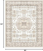 8x10 Area Rug Washable Living Room Carpet Bedroom Rug, Retro Accent Throw Distressed Rug, Easy Cleaning (Cream Beige)