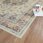 Dripex Washable Area Rug 6x9 Floral Rug Stain & Water Resistant Foldable Thin Vintage Rugs Faux Wool Floor Carpet for Living Room Bedroom Dining Room Kitchen Bathroom Farmhouse Office