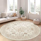 zesthome Washable Round Area Rugs - Non-Slip 6ft Round Rugs, Ultra-Thin Large Circle Rugs for Living Room, Soft Low Pile Rug for Bedroom, Kitchen, Nursery - Vintage Round Rug(Cream/Beige,6'x6')