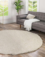 Unique Loom Solid Shag Collection Area Rug (4' 1" Round, Pure Ivory)