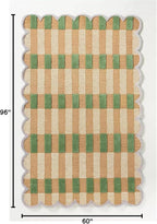 Hand-Tufted Wool Rug with Scalloped Edges, Light Blue Plaid Pattern, Cozy Soft Area Rug for Living Room, Bedroom, and Nursery, Handmade Modern Accent Rug (Green, 6X8 FEET)