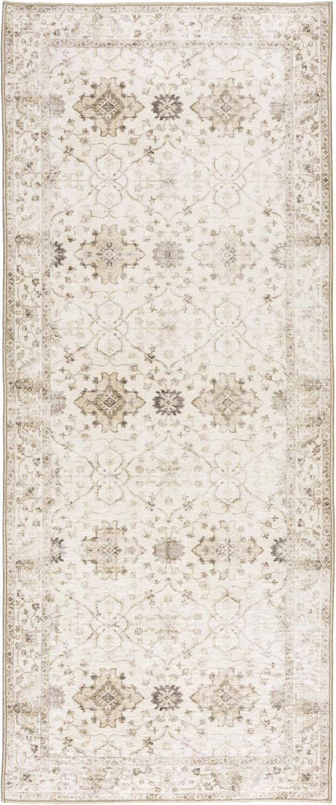 ReaLife Rugs Machine Washable Area Rug Runner - Living Room Bedroom Bathroom Kitchen Entryway Office - Padded Low Pile Stain Resistant Premium - Boho Farmhouse Vintage - BEV - Beige 2'6" x 6'