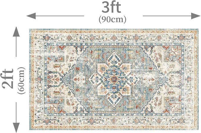 Enkor Area Soft Rugs 2x3 Washable Non Slip Boho Small Floor Entryway Rugs for Living Room Bedroom, Vintage Style Farmhouse Mat for Kitchen Beige & Green