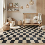 Machine Washable 5x7 Area Rugs for Living Room Checkered, Non Slip Soft Low Pile Farmhouse Geometric Modern Neutral Playroom Boys Rugs for Bedroom, Large Carpet Rugs for Dining Room(Black,5'x7')