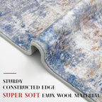 Modern Abstract Hallway Runner Rug, Grey Blue Orange Multi 2x8 Runner Rug, Washable Kitchen Runner Non-Slip Soft Thin Print Faux Wool Carpet for Entryway Bedroom Laundry Room Indoor