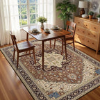 5x7 Mousse Brown Area Rug for Living Room, Machine Washable Rugs with Non-Slip Backing for Bedroom, Vintage Medallion Carpet Dining Room Office Kids Room Decor